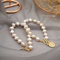 DAINASHI 7-8mm Baroque Natural Freshwater Pearl Charm Bracelet for Women OT Clasp Women's Hand Bracelet Jewelry Gifts