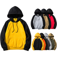 Brand Quality Mens Loose Black Yellow Patchwork Hoodies Autumn New Men Funny Print Hooded Sweatshirt Fashion Fleece Hoodie Man
