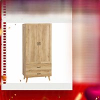 HOMCOM 2 Door Wardrobe with 2 Drawers and Hanging Rail for Bedroom