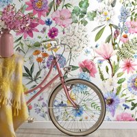 Summer Floral Wallpaper, Watercolor Botanical Little Flower Wall Mural