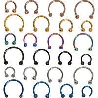 2 Pcs Stainless Steel Nostril Nose Ring Lip Rings Earrings Circular Piercing Ball Horseshoe Hoop Ring Piercing Body Jewelry