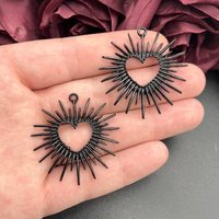 4Pcs 43*42mm Black Hollow Heart Pendant For Jewelry Making DIY Earrings Bracelet Necklace Accessories
