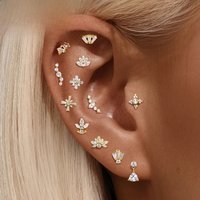 CANNER 1PC 925 Sterling Silver Geometric Zircon Piercing Earrings For Women 18K Gold Flower Threaded Puncture Ear Bone Ins Gift