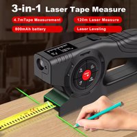 3 in 1 Digital Distance Meter Laser Marking 120M Tape Measure with Green Laser Line and LCD Display Building Laser Rangefinder