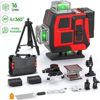 4D 16 Linien Superstarker grüner Laser-Nivellierer mit Selbstnivellierung, 360-Grad-Horizontal- und Vertikalnivellierung, Fernbedienung und 2400mAh Li-Ionen-Akku
