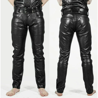 Mens Faux Leather Pants PU Material Black Slim Fit Motorcycle Leather Trousers For Male