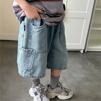 Korean 2-10Y Boys Denim Shorts Summer Thin New Kids Solid Color Fashion Short Pants Children Cotton Casual Knee Length Shorts