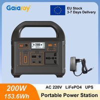 Przenośna stacja zasilania Gaiaray 200W 153.6Wh z baterią LiFePO4, generator solarny, awaryjny power bank do campingu i kampera