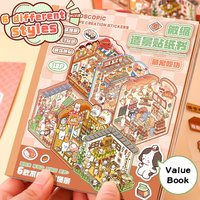 1 Cute Animal Scene Sticker Book with 6 Scenes, DIY House Stickers, 3D Miniature Dollhouse, Reusable, Multiple Scenes to Choose from