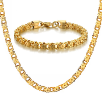 Gold Color Stainless Steel 5mm Flower Box Link Chain Bracelets Necklace For Women Men Fashion Party Wedding Jewelry Sets Gifts