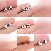 Punk Black Stainless Steel Stud Earrings for Women Men Fashion Paw Hedgehog Dinosaur Earings Crescent Moon Ear Studs Pendientes