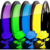 4-Pack TPU 95A 3D Printer Filament Assorted Colors Glow-in-The-Dark 1.75mm Diameter Blue Green Yellow Purple 250g Each