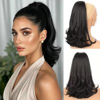 Kinky Straight Drawstring Ponytail Hair Extension Flick Style Hairpiece Synthetic Yaki Straight Ponytail Suitable for Daily Wear