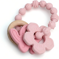Silicone Teething Bracelet for Infants Wearable Teether Ring Bunny Flower Sensory Toy Food Grade BPA Free