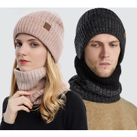 AliExpress KINIJA Winter Beanies Unisex Ski Cap Scarf Set Cycling Neck Warm Knitted Hat for Men Two Color Splicing Women Thick Wool Skullies Cap