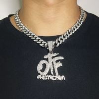ULJ 12mm Hip Hop Bling Rhinestone Cuban Link Chain for Women Men Silver Color OTF Letter Pendant Necklaces Jewelry
