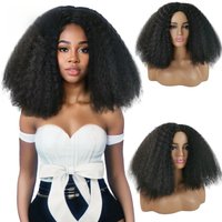 QY Afro Kinky Curly Black Wig With Middle Part Synthetic Wigs For Black Women Natural Wig