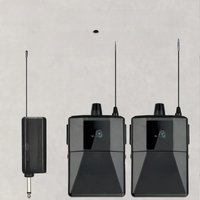 UHF wireless head mounted lavalier microphone with transmitter receiver waist pack transmitter, used for teaching live performan