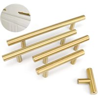 T Modern Minimalist Handles Brushed Brass Gold Cabinet Door Handles Zinc Alloy Bath Drawer Handles Kitchen Furniture Hardware