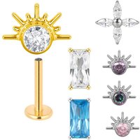 G23 Titanium Ear PIERC Hollow Lotus Earrings Zircon Paved Top Threaded Labret Ear Stud Tragus Lip Ring Body Piercing Jewelry