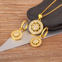 Nidin Zircon Circular Hollow Jewelry Sets Pendant Necklace Earrings For Women Girl Elegant Aesthetic Clavicle Chain Party Gift