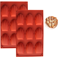 2Pcs/Set Silicone Madeline Cookies Pan 9 Cavities Madeline Mold Nonstick Baking Pan for Make Madeleine Cookies Baking Tool