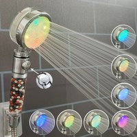 LED High Pressure Shower Head With Anion Filter Water Saving Showerhead Temperature Control Colorful Light Handheld Big Shower