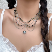 Lacteo Y2K Natural Stone Beads Pendant Necklace for Women Round Ball Tassel Choker Jewelry Collar Neck Chain Girls 2024 Party