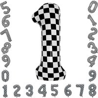 40Inch Checkered Number Balloon Large Black and White Number 0-9 Foil Balloons for Race Car Birthday Motor Party Decor Supplies
