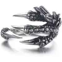 1PC кольца Punk Silver Color Unisex Rings Opening Adjustable Metal Dragon Claws Ring Vintage Gothic Jewelry Animal Rings bague