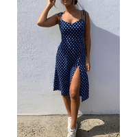 Dresses Sundress Summer Women Causal Polka Dot Sleeveless High Pleated elastic waist V-Neck Beach Dress Vestidos De Verano