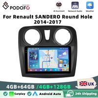 Podofo 4GB+64GB Car Radio Wireless Carplay Android Auto Multimedia Video Player 9 Inch For Renault SANDERO Round Hole 2014-2017 image 4