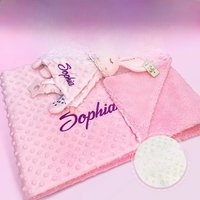 Custom Embroidered Name Minky Baby Blanket & Bunny Comforter Set Personalized Newborn Security Blanket Baby Shower Gift
