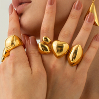 Modern Jewelry European and American Design Water Drop Geometric Wide Rings For Women Finger Fashion Accessories 2024 Trend New