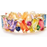 Huitan Irregualr Design Colorful CZ Women Rings Gold Color/Silver Color Geometric CZ Rainbow Rings Luxury Trendy Jewelry