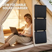 35W Faltbares Solarpanel, Tragbares Outdoor-Solarladegerät mit 1 USB-Anschluss und 1 Typ-C-Anschluss, Wasserdicht, Schnellladung für 2 Geräte gleichzeitig, Camping