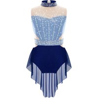 Kids Girl Ballet Gymnastics Leotard Dress Shiny Rhinestones Mesh Skirted Bodysuit Figure Ice Skating Lyrical Performance Costume