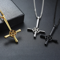 INVERTED CROSS PENTAGRAM 5 POINTED STAINLESS STEEL PENDANT NECKLACE SATANIC MEN JEWELRY