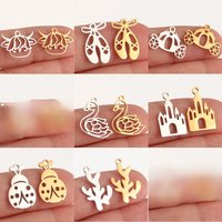 5Pcs Ballet Shoe/Love Angel/Lip Charm Stainless Steel Fadeless Fantastical Castle Pendant DIY Necklaces Bracelet Jewelry Making