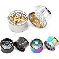 Alisouy 2pcs Stainless Steel Animal Eye Opal Flare Ear Tunnels Plugs Expander Stretcher Gauges Earrings Body Piercing Jewelry