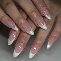 24pcs Long French Almond Press on Nails Simple False Nails Wearable Stick-on Nails Fake Nail Накладные Ногти Uñas Postizas 네일팁