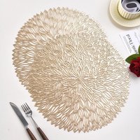 Simple Mesh Flower Placemat European Style Hot Gold PVC Hollow Coffee Dining Table Decorative Mat Steak Tray Mat Coaster