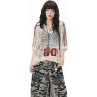 American Vintage Hollow Out Knit Tops Polo Shirt Graphic T Shirts Women Street Harajuku Sexy Y2k Tops Loose Slim Casual Cover Up