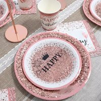 2025 Rose Gold Birthday Disposable Tableware Happy Birthday Plate Napkin Adult Queen Princess Happy Birthday Plate Girls