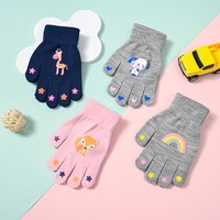 Cartoon Thicken Children Knitted Gloves Windproof Kids Winter Full Finger Gloves Animal Printing Pattern Writing Gloves Winter