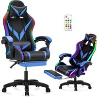 Ergonomiczny fotel gamingowy LC09 z masażem, LED i podnóżkiem – komfort w grach i biurze, czarno-niebieski, do 120kg!