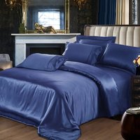 Bed Sheet Set, 22 Mm, 100% Mulberry Silk , Seamless, Dark Blue Silvery Colors, Fitted Sheet, Duvet Cover,All Size, Customize
