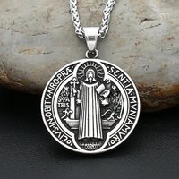 Vintage 316L Stainless Steel Saint Benedict Exorcism Pendant Necklace For Men Fashion Catholic Amulet Jewelry Gifts Dropshipping