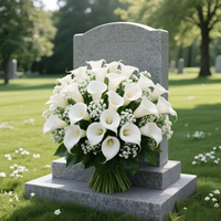 30Pcs (5 White Calla Lilies + 25 Baby's Breath Flowers) Artificial Flower Arrangement for Cemeteries, Beautiful White Calla Lilies + Baby's Breath Combination, Holiday Artificial Flowers for Grave