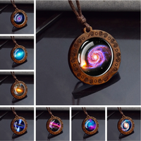 Spiral Galaxy Planet Necklace Wooden Pendant Rope Chain Necklace Nebula Space Jewelry Astronomy Gift